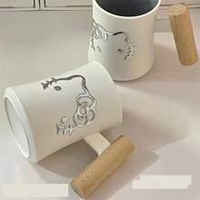 Sanrio (Authorized) New Sanrio Wooden Handle Creative Couple High-End Double-Layer Contrast Coffee Cup, Large Capacity Multifunctional Cup,Can Be DIY, Suitable For Various Scenarios, High Appearance, Suitable For Holiday Gifts And Party Gifts, Christmas Friendship Gifts, Birthday Gifts (15 Ounces)