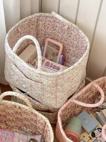 Cesta de lavandería de tela con estampado de flores pequeñas, grande, cuadrada, de asa blanda, con estilo rústico y elegante, para almacenar ropa sucia, artículo del hogar esencial para mujeres, adecuado para todo el año, organizador de armario y almacenamiento para dormitorio.