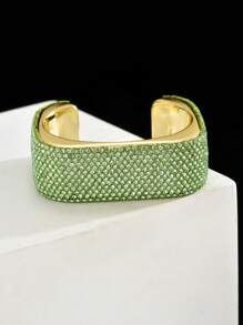 1pc Women's Fashionable Geometric Square Bangle, Luxury High-End Fully Rhinestoned Metal Bracelet, Suitable For Formal Parties