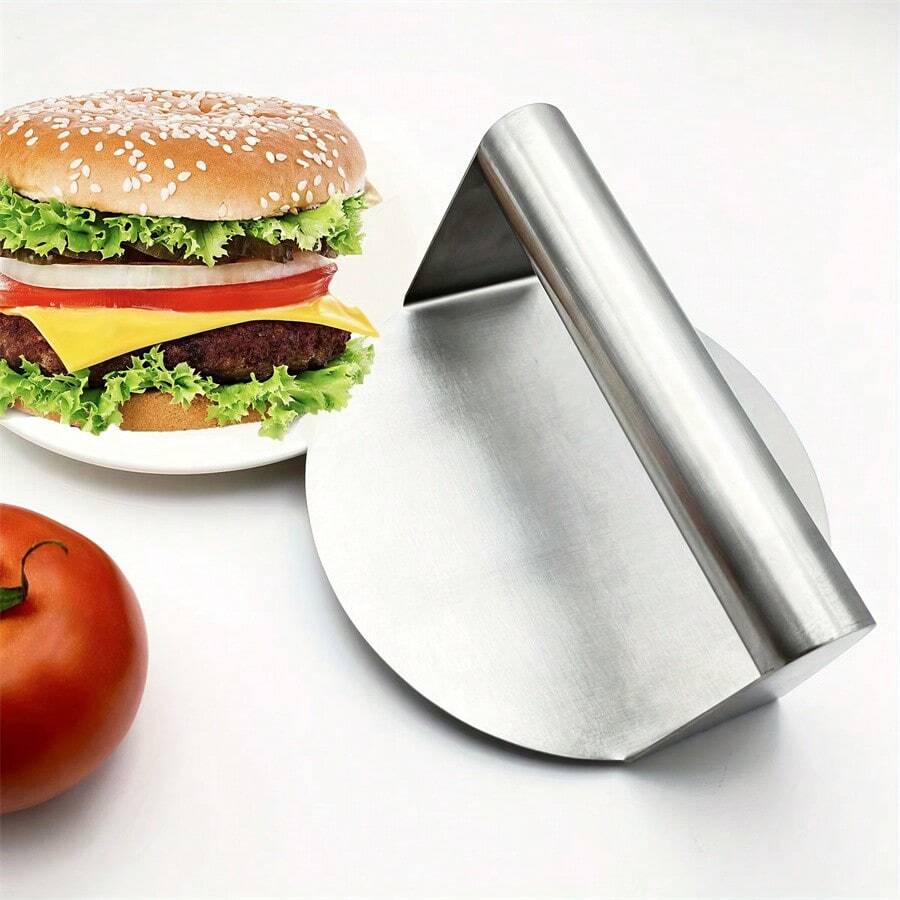 1pc Stainless Steel Burger Press And 100 Patty Separation Papers, Round Patty Maker For BBQ And Frying Pan, Meat Masher Tool For Grilling And Cooking, Meat Press, Burger Mold