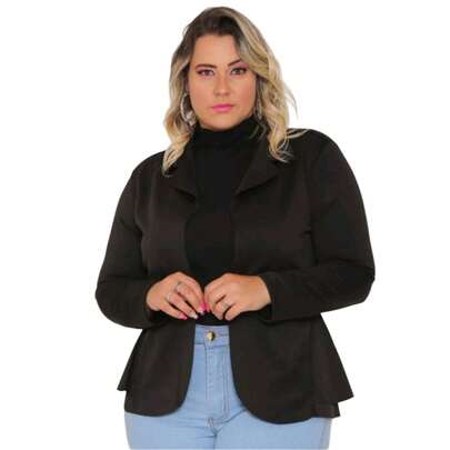 Casaco Blazer Plus Size Neoprene com babados nas laterais