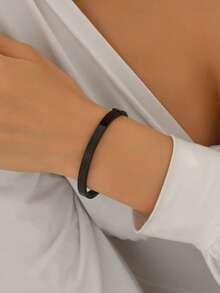 1pc Fashionable Stainless Steel Bracelet, Suitable For Daily Wear - Black - View 13