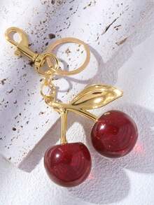 Cherry Pendant, New Large Cherry Shaped Crystal Pendant, Keychain Pendant, Glitter Cherry Charm Keychain With Clip, Suitable For Bags, Shiny Resin And Metal Accessories, Suitable For Women's Wallets And Bags, Women's Handbags Pendant Decoration Bags Car Keychain
