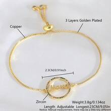 1 件优雅可调节“妈妈”MaMa 字母金手链镶嵌方晶锆石铜 18k 镀金女士时尚珠宝送给妈妈的完美生日礼物 - 金色 - 查看 12