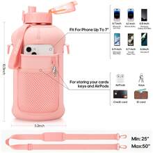 UKEIN Half Gallon Water Bottle With Storage Sleeve, 74oz Large Water Bottle With 2 Lids(Straw Lid And Chug Lid), Big Sports Water Jug For Gym With Strap, Drink Container With Handle - 粉紅色網格 - 查看 2