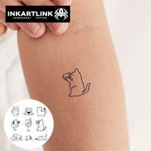 INKARTLINK 可爱猫爪纹身，防水半永久花卉和猫咪临时纹身贴纸，奇特可爱互动身体艺术套装 - 黑色 - 查看 3