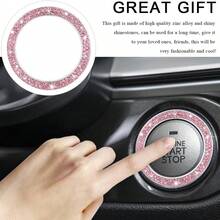 Pegatina/Calcomanía con botón de arranque del motor adornado con cristales y diamantes, accesorios brillantes para el interior del automóvil, anillo decorativo para la llave de encendido - Rosa - Ver 6