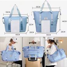 Bolsa de viaje plegable de gran capacidad para mujer, bolso de hombro portátil para ejerciciO, MULTIFUNCIONAL de gran capacidad. - Celeste - Ver 11