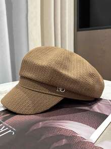 Plain Flower Girl Hat, Beret, Spring And Summer Korean Version Of The Versatile Hat That Makes Your Face Look Small, Octagonal Hat, Japanese Head Circumference Painter Hat, One Piece. - Coffee Brown - View 8