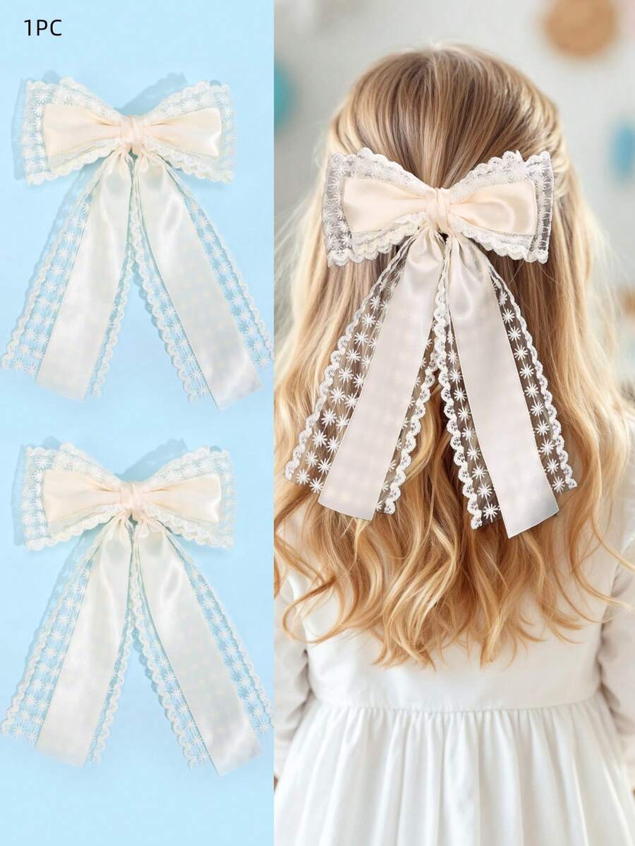 1 st. Effen Kleur Kant Haarstrik Clips Voor Meisjes, Lint Haarspeldjes Voor Kinderen, Mode Alligator Clips Haaraccessoires Voor Peuters Feestcadeaus