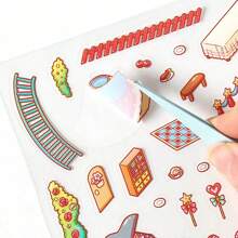 4pcs Rainbow Fortress 3D Stickers Creative Miniature Scene Layout Sticker Set