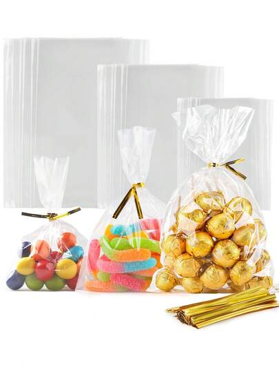 100pcs Transparent Glass Paper Gift Bags, OPP Plastic Snack Bags With Ties, Cookie Bags, Clear Gift Bags, Glass Paper Snack Bags For Gift Packaging, Candy Packaging, Baked Goods Packaging, Wedding Favors, Graduation Gifts, Birthday Gifts, Party Favors