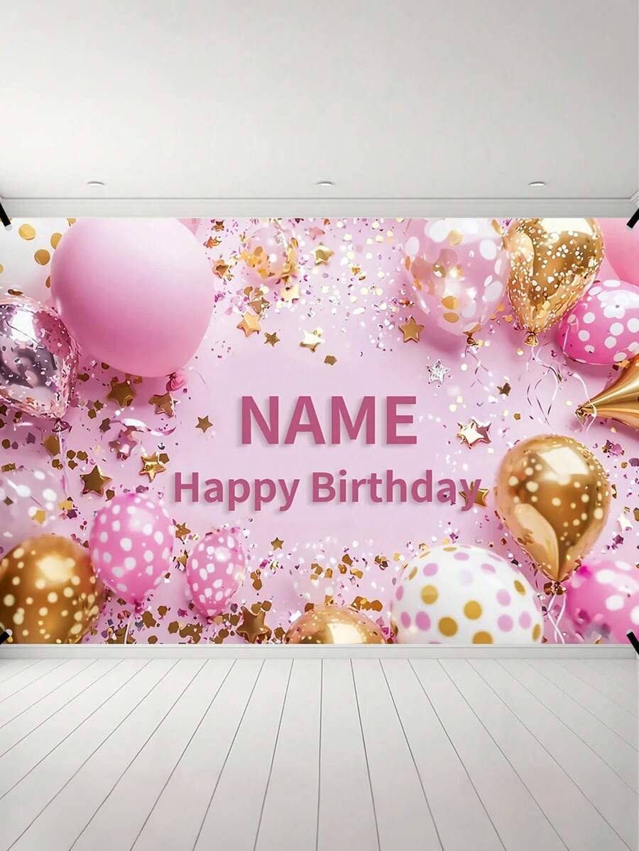 1件定制粉色闪光气球生日派对背景，搭配波点气球 - 个性化生日快乐横幅，提供3种尺寸可选，是周年纪念庆祝活动和拍照背景装饰的理想之选！多功能、装饰性强、可定制字母、时尚、现代、色彩缤纷、可爱、休闲、可定制、个性化、独特、定制，是送给他的理想礼物，适合儿子、女儿、儿童、盛大晚会、旅行、学校等场合。