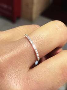 925 Sterling Silver Minimalist INS Style Platinum & Champagne Gold Color Rings For Women, Fashionable Niche Single Row Half Circle Micro Pave Diamond Joint Ring, Assorted Box Style