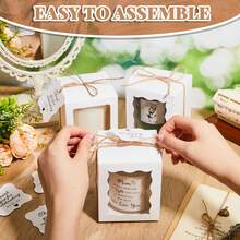 50 sets de cajas de regalo para velas de 4-10 oz, caja de embalaje de regalo transparente, 50 etiquetas de papel de agradecimiento, cuerda para boda, cumpleaños, baby shower, fiesta, recuerdos, 3.35x3.35x3.94 pulgadas