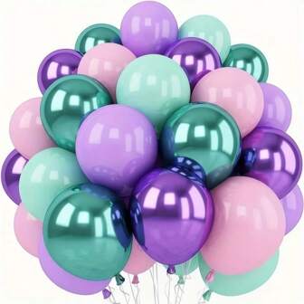 Set van 50 zeemeerminballonnen, voor bruiloften, verjaardagen, jubilea, afstuderen, feestdagen, Moederdag, zomerse bijeenkomsten, binnen- en buitendecoratie, kamerdecoratie