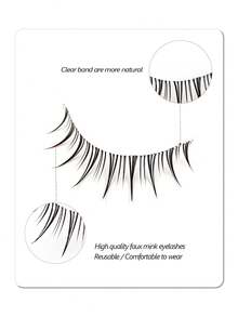 Asiteo 5对卡通风格假睫毛，自然纤长仿貂毛睫毛，透明细柄，打造自然妆容，适合日常妆容