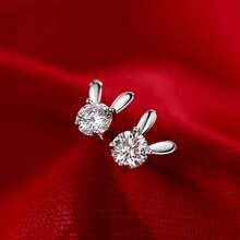 1 Pair Minimalist Luxury Shiny Zirconia Rabbit Ear Cuff Earrings, Fashionable Unique Design For Women - Silver - View 3