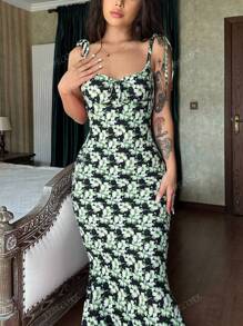 Vestido elegante de moda sexy y entallado con estampado floral para fiestas, vacaciones, festivales, primavera y verano