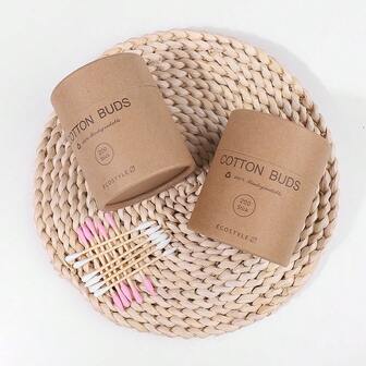 200支/盒，双头彩色纸质棉签，一次性使用，适用于卸妆、清洁耳朵、修指甲