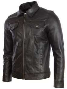 AVIATRIX Men's Real Leather Trucker Biker Jacket AGQ5 - Black - View 2