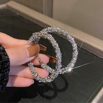 1 pieza Pendientes de aro elegantes y de moda con anillo completamente rhinestone, de lujo