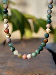 Bohemian Style Natural Stone Necklace, Elegant & Delicate 8mm Colorful Beryl & Rose Quartz Choker, Natural Healing Crystal Jewelry To Soothe Emotions And Balance Energy (Natural Stone Color Random)