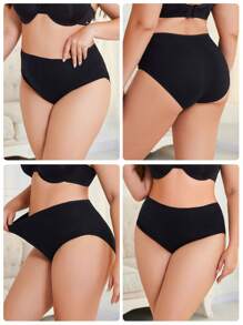 HANQIYA 5pcs/Pack Women Plus Size High Waist Cotton Solid Color Full Coverage Comfortable Casual Briefs