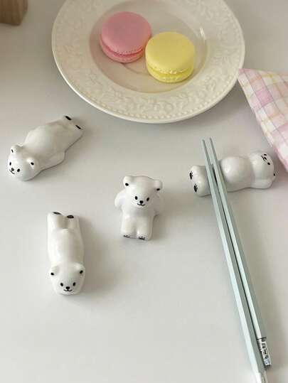 Polar Bear Shaped Ceramic Utensil Holder, Desktop Decor Photo Props Cartoon Cute Bear Chopstick Rest Ceramic Knife Fork Spoon Stand Christmas Gift