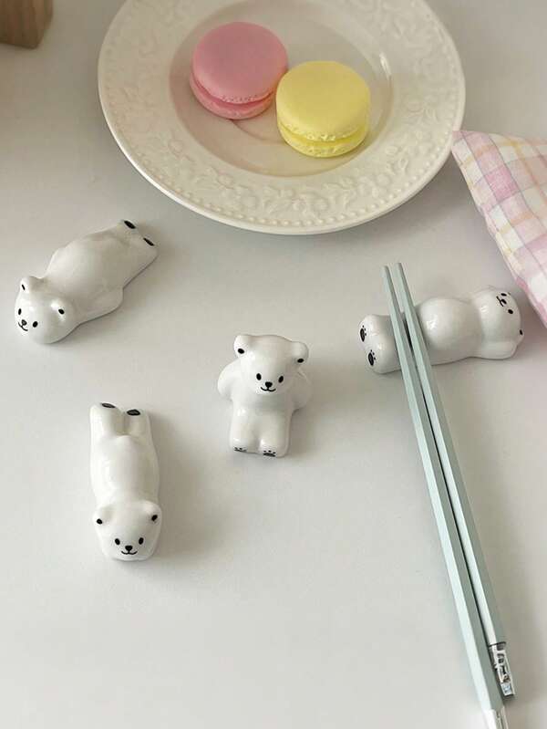 Polar Bear Shaped Ceramic Utensil Holder, Desktop Decor Photo Props Cartoon Cute Bear Chopstick Rest Ceramic Knife Fork Spoon Stand Christmas Gift