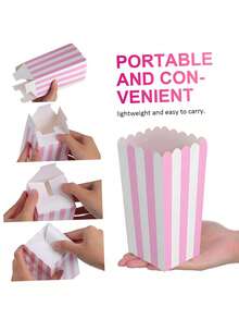 12pcs/6pcs Pink Striped Gift Boxes, Suitable For Party, Gathering, Movie Night, Birthday, Candy/Popcorn Box, Birthday Party Supplies, Paper Snack Rack Decor, Carnival Party, Gift Packaging, Birthday Wedding Party Room Table Decoration - Pink - View 5
