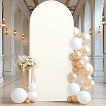 Arch Background, 6 Feet, 6.6 Feet, 7.2 Feet, Beige Wedding Arch Cover 2 Sides Spandex Laminated Fabric Arch Background, Party Background, Wedding Background Rite Decoration Arch Background Fabric Birthday Party Wedding Decoration Fabric (Shelves Not Included, Only Fabric Background)