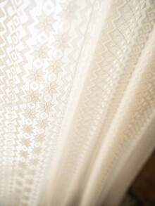 1pc Beige Geometric Star Lace Boho Style Sheer Curtain, Minimalist Hollow Design For Bedroom, Dining Room, Kitchen, Living Room, Bathroom, Hotel, Suitable For Daily And Holiday Party, All Season,Fall Decor,Autumn Decor,Room Decor - Beige - View 2