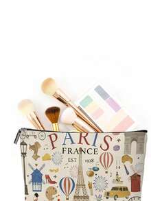 1 Stück Make-up Tasche mit Paris Thema, charmantes Reisegeschenk, süße inspirierende Zitat Dekoration, Muster mit medizinischen Hilfsmitteln und Pillen, große Kapazität, leicht, vielseitig und langanhaltend, faltbar mit Reißverschluss, multifunktionale Münztasche für den täglichen Gebrauch und Reisen, kleines und exquisites Geschenk - Verschiedenfarbig - Übersicht 6