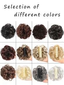 凌乱爪夹发髻合成卷发髻耐热波浪发髻，带蓬松自然发夹接发黑棕色金发髻，适合女性时尚卷发，适合日常佩戴假发 - 彩色 - 查看 4