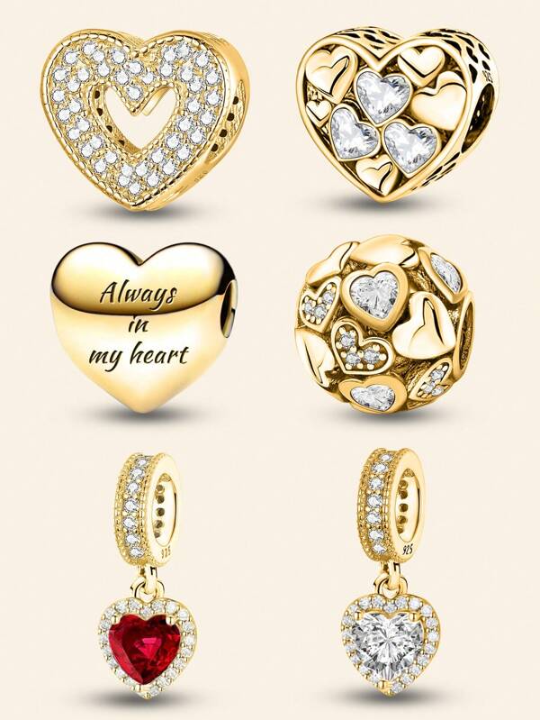 1 pieza Dije de corazón brillante de plata de ley 925 a la moda, accesorio para brazaletes, pulseras y joyería DIY, ideal para combinar con atuendos diarios y decoración para niñas