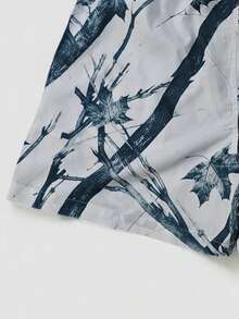 Men's Plant Print Drawstring Waist Beach Shorts - White - View 3