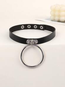 1pc Women's Double Chain Heart Pendant, Pin Buckle Double Ring Choker, Round Ring + Chain Spike, Chain Heart Pendant, Chain Cross Pendant, Large Round Ring Pendant, Double Chain Round Ring Pendant, Pin Buckle Double Ring Choker, Boho Fashion Punk Adjustable Collar Choker