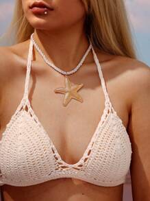 1 pièce Collier pendentif en forme d'étoile de mer liée au style de plage exagéré, mode personnalisée. Collier en cordon de cire coréen, polyvalent pour la vie quotidienne, les fêtes et les vacances à la plage