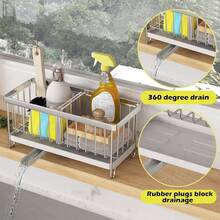 Sink Caddy Basket Drain Rack Sponge Dishcloth Holder Kitchen Storage Organizer Kitchen Organization - Silver - View 4