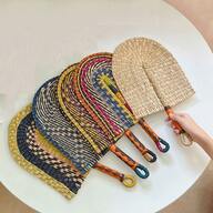 1個 手作り海草製 壁掛けファン 16.5インチ、アフリカンテイストの装飾ファン、カラフルな壁の装飾