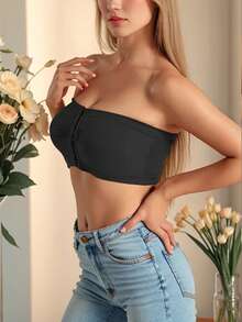 Non Slip Push Up Invisible Tube Seamless Lingerie Bra With Front Closure - Black - View 3