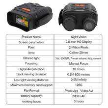 HD Infrared Night Vision Binoculars For Adults - 10X Zoom, 2.8K Video, 128GB Card Support, USB Charging, Type-C Fast Charging, Ideal For Camping, Hunting & Security, Black - màu đen - Xem 10