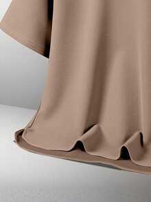 Plus Size Men's Casual Solid Color Round Neck Short Sleeve T-Shirt And Letter Print Drawstring Waist Shorts Set, Summer - Brown - View 3