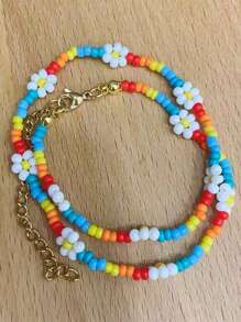 1 Peça Colar Estilo Ocidental do Campo Azul com Flores de Margarida e Contas Feitas à Mão, Acessório de Joalheria de Verão Personalizado e da Moda, Colar Conversível e Choker