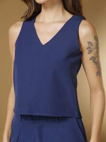 Tailored Set Elegant Set Set Of Palazzo Pants And Blouse - 藏蓝色 - 查看 9