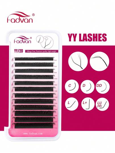 FADVAN 12 fileiras em formato YY 0,07 C/D/DD/L/L+/LU Curvatura 8-15 mm e mistura de cílios naturais macios premium tecidos à mão Suprimentos para extensão de cílios Maquiagem Malha de rede Cílios cruzados para mulheres profissionais Envie em embalagem aleatória, Enxerto de cílios profissional, Suprimentos para tecnologia de cílios Clusters de cílios, Clusters de cílios, Cílios individuais, Cílios, Cílios postiços