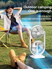 1 pieza Nuevo ventilador de escritorio multifunción de doble cabezal, ventilador recargable USB para exteriores, gran circulación de aire, ventilador eléctrico de doble capa, batería de 3000mAh, adecuado para dormitorio, sala de estar, cocina, exteriores y otros lugares