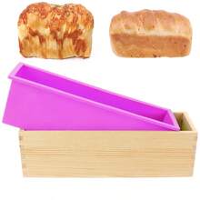 Silicone Soap Kitchen Tools Rectangular Handmade Baking Toast Cake Loaf With Wooden Box