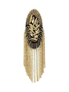 1PC Decorative Shoulder Pad Jewelry Tassel Rhinestones Gold Epaulettes Clothing Accessories Brooch Epaulet For Formal Suit Male - Yellow Gold - View 4
